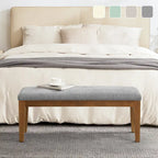 Banc d'entrée rembourré en tissu, banc de chambre pour le pied de lit beige, bois massif 112 cm