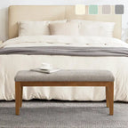 Banc d'entrée rembourré en tissu, banc de chambre pour le pied de lit beige, bois massif 112 cm