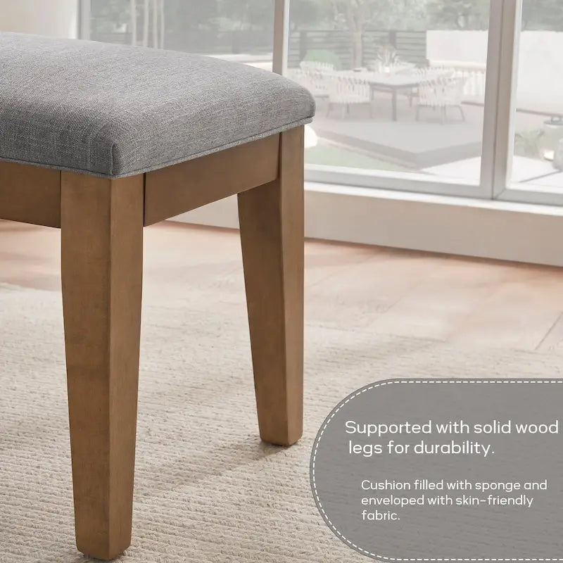 Banc d'entrée rembourré en tissu, banc de chambre pour le pied de lit beige, bois massif 112 cm