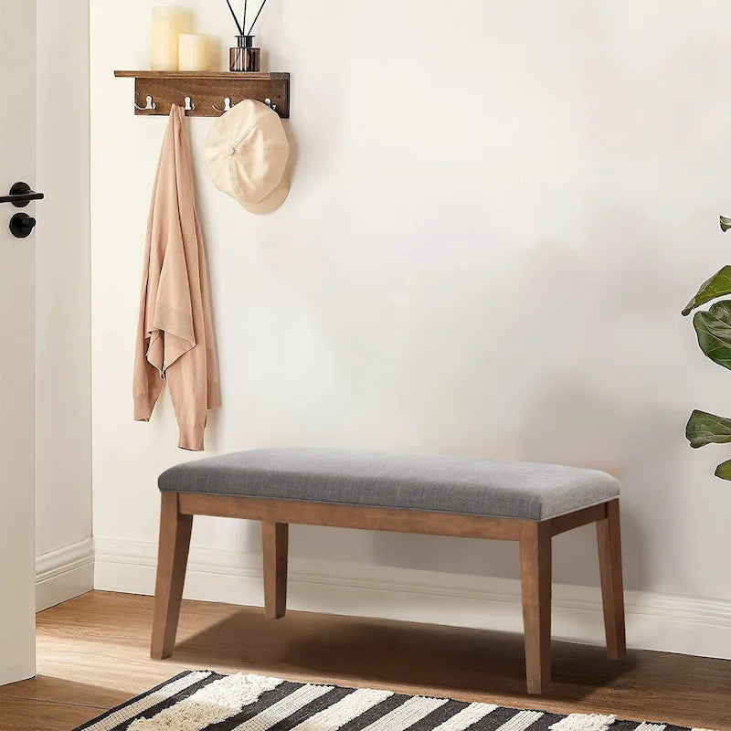 Banc d'entrée rembourré en tissu, banc de chambre pour le pied de lit beige, bois massif 112 cm