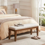 Banc d'entrée rembourré en tissu, banc de chambre pour le pied de lit beige, bois massif 112 cm
