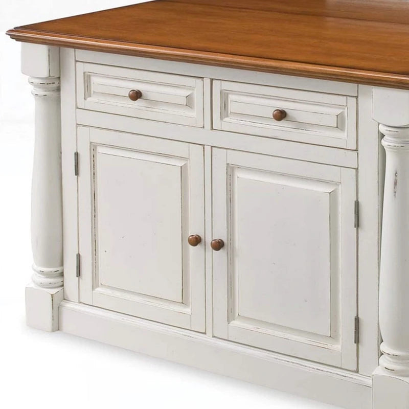 Ensemble d'îlot de cuisine 3 pièces Monarch de Homestyles en bois blanc cassé avec dessus en bois à abattant – 48 po x 25 po x 36 po
