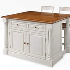 Ensemble d'îlot de cuisine 3 pièces Monarch de Homestyles en bois blanc cassé avec dessus en bois à abattant – 48 po x 25 po x 36 po