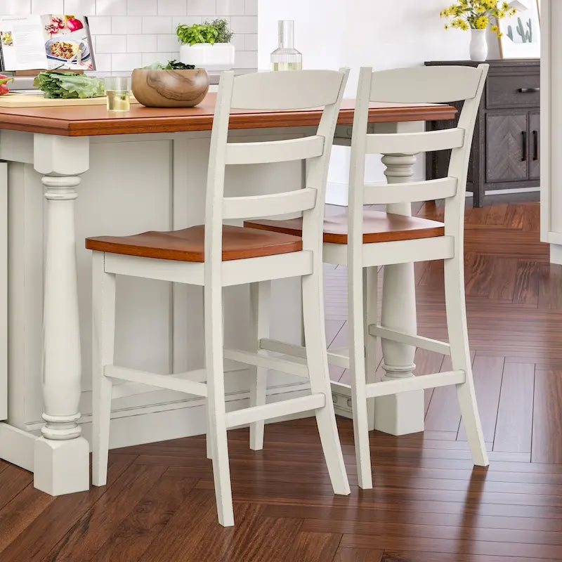 Ensemble d'îlot de cuisine 3 pièces Monarch de Homestyles en bois blanc cassé avec dessus en bois à abattant – 48 po x 25 po x 36 po