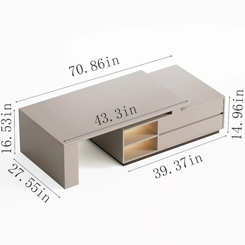 Modern Rectangular Extendable Coffee Table with Drawer Storage
