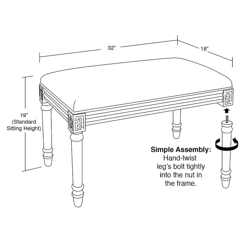 Banco tapizado en color gris topo con acabado de madera teñida