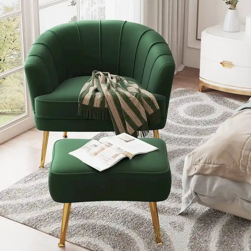Andeworld Accent Chair with Ottoman, Upholstered Modern Single Sofa Side Chair,Comfy Barrel Club Living Room Armchair