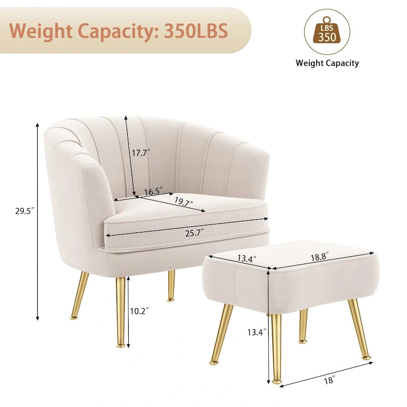Andeworld Accent Chair with Ottoman, Upholstered Modern Single Sofa Side Chair,Comfy Barrel Club Living Room Armchair