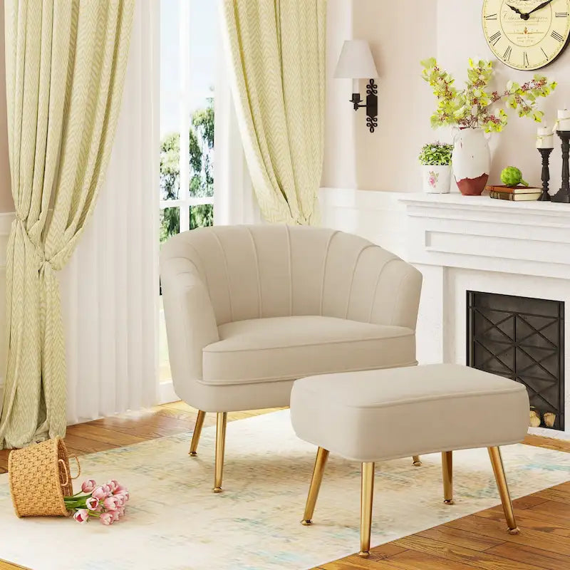 Andeworld Accent Chair with Ottoman, Upholstered Modern Single Sofa Side Chair,Comfy Barrel Club Living Room Armchair
