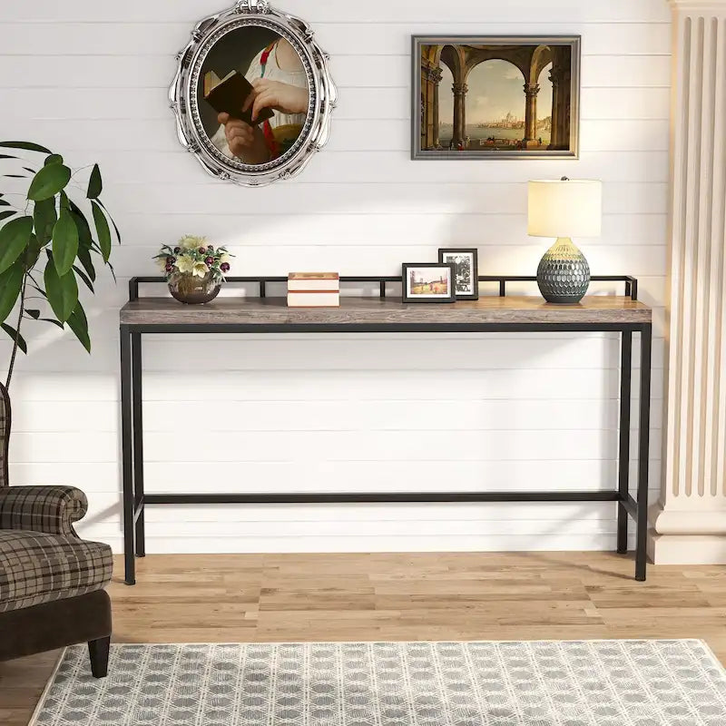 Table console extra longue de 70,9 po, table étroite pour entrée derrière le canapé
