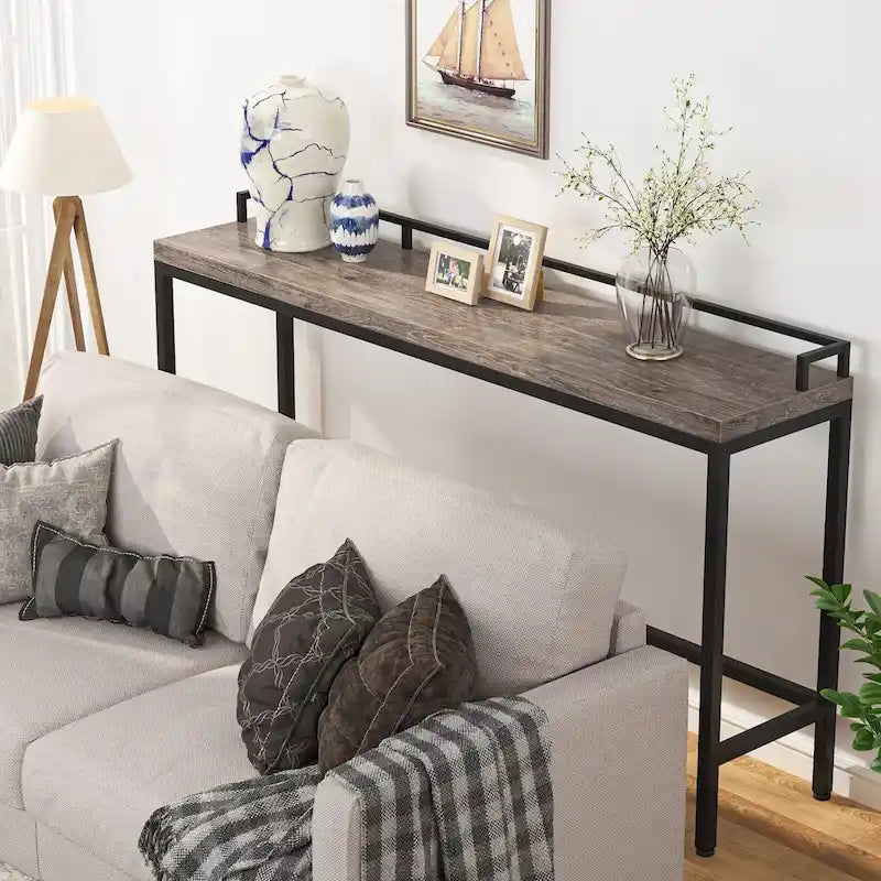 Table console extra longue de 70,9 po, table étroite pour entrée derrière le canapé