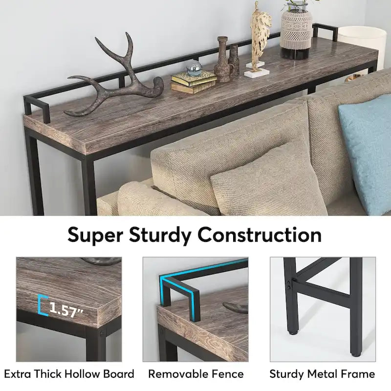Table console extra longue de 70,9 po, table étroite pour entrée derrière le canapé