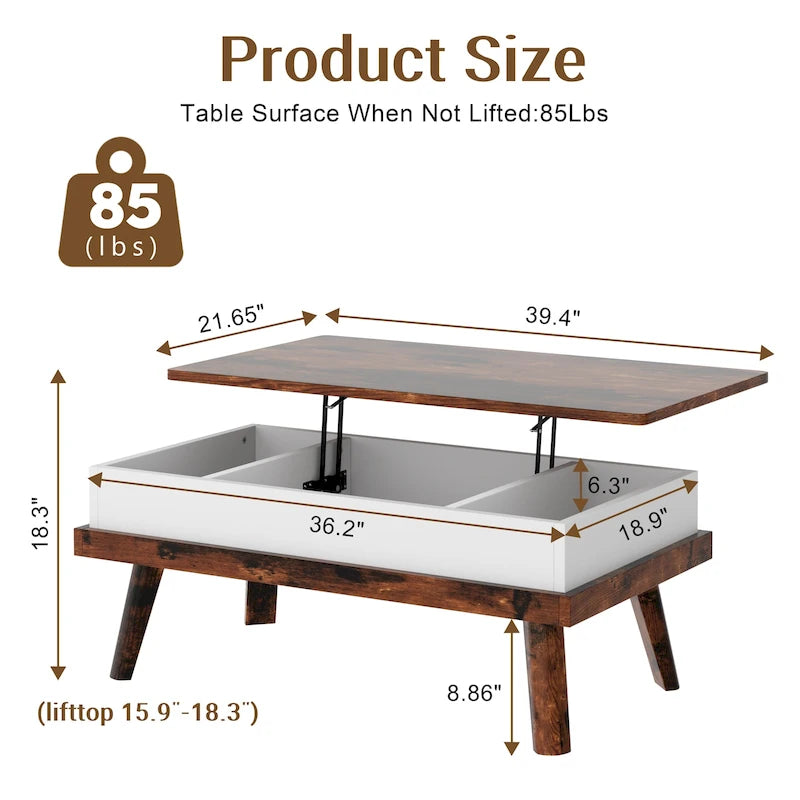 Futzca Wood Coffee Table with Hidden Compartment