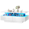 Table basse moderne Moasis avec rangement, LED haute brillance pour salon