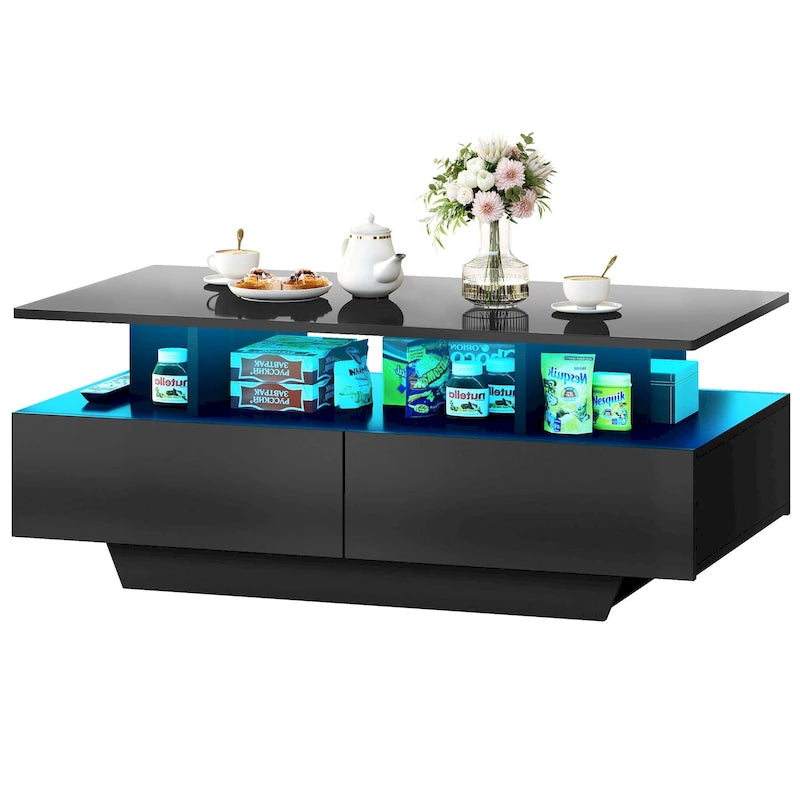 Moasis Modern Coffee Table with Storage High Glossy LED for Living Room