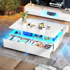 Table basse moderne Moasis avec rangement, LED haute brillance pour salon
