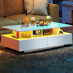 Table basse moderne Moasis avec rangement, LED haute brillance pour salon