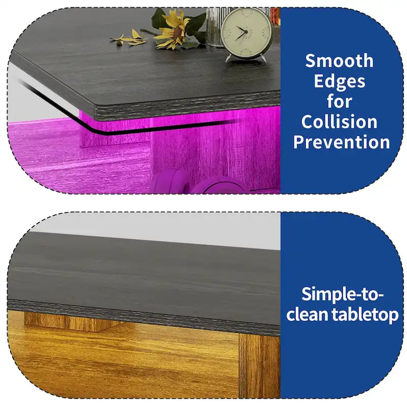 Table basse moderne Moasis avec rangement, LED haute brillance pour salon