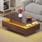 Table basse moderne Moasis avec rangement, LED haute brillance pour salon