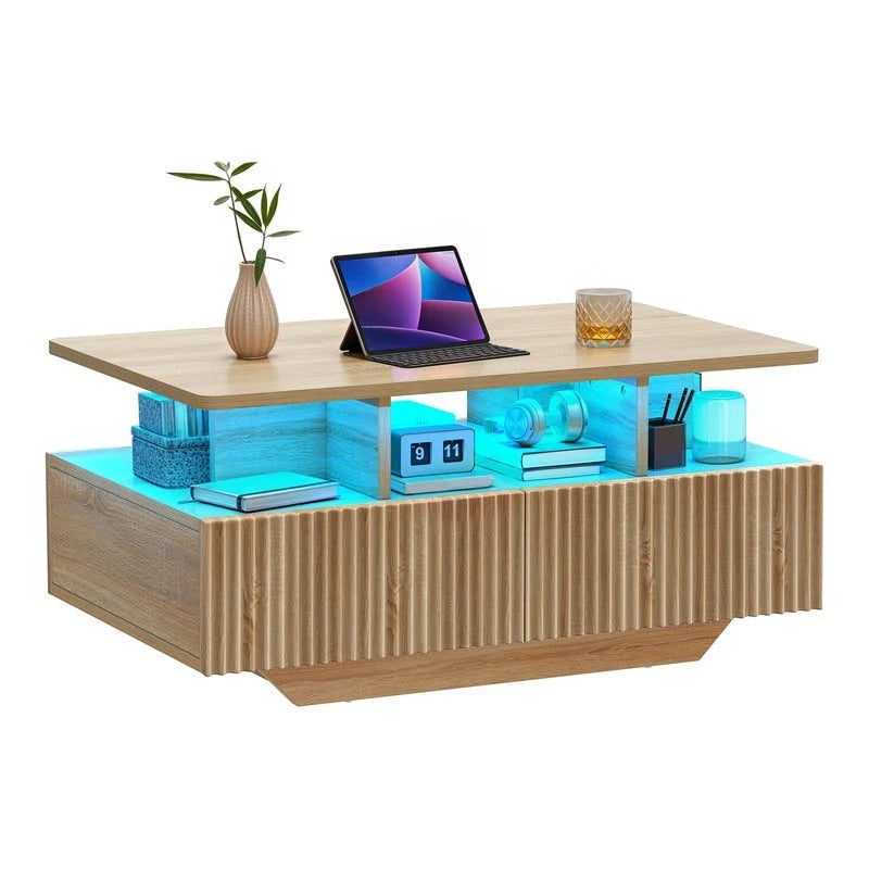 Table basse moderne Moasis avec rangement, LED haute brillance pour salon