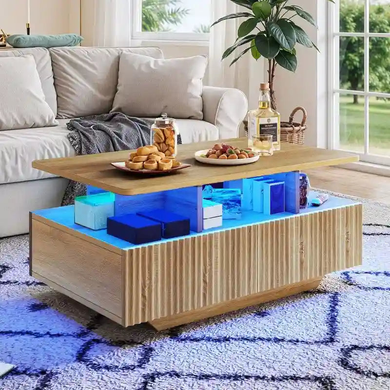 Table basse moderne Moasis avec rangement, LED haute brillance pour salon