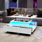 Table basse moderne Moasis avec rangement, LED haute brillance pour salon
