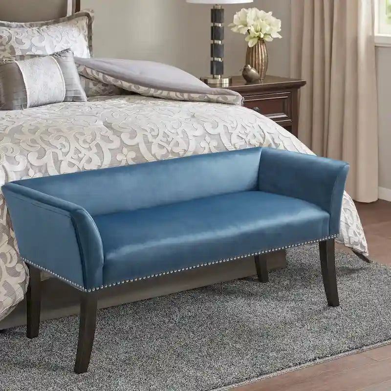 Madison Park Welburn 49.5 Upholstered Bench with Back & Wood Legs