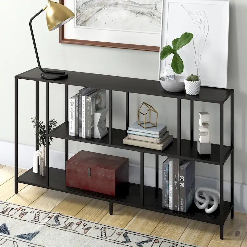 Mesa Consola con Estantes y Estructura Metálica