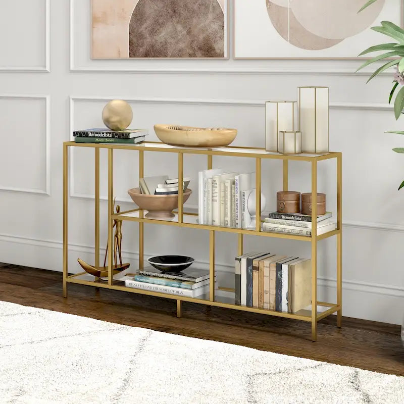 Mesa Consola con Estantes y Estructura Metálica