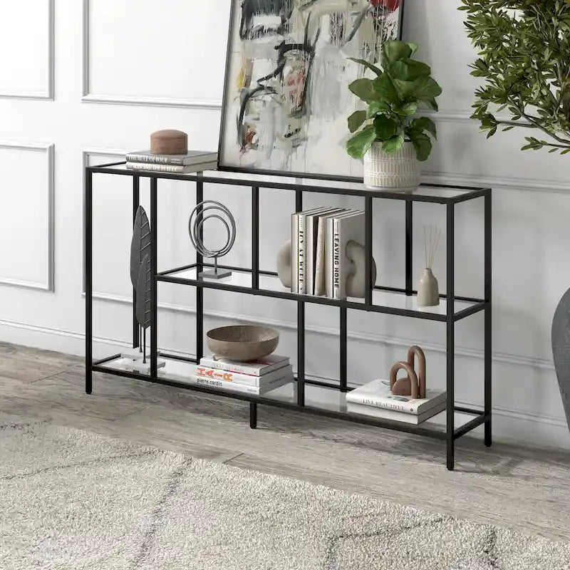 Mesa Consola con Estantes y Estructura Metálica