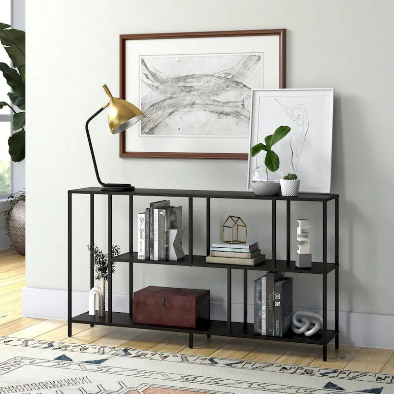Mesa Consola con Estantes y Estructura Metálica