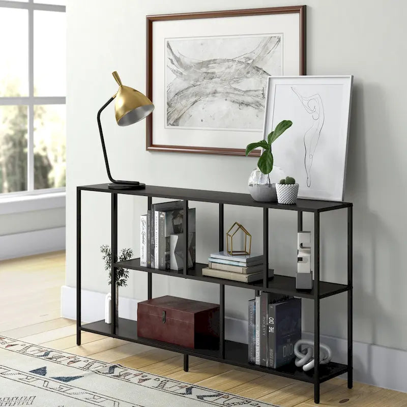 Mesa Consola con Estantes y Estructura Metálica