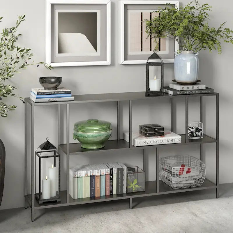 Mesa Consola con Estantes y Estructura Metálica