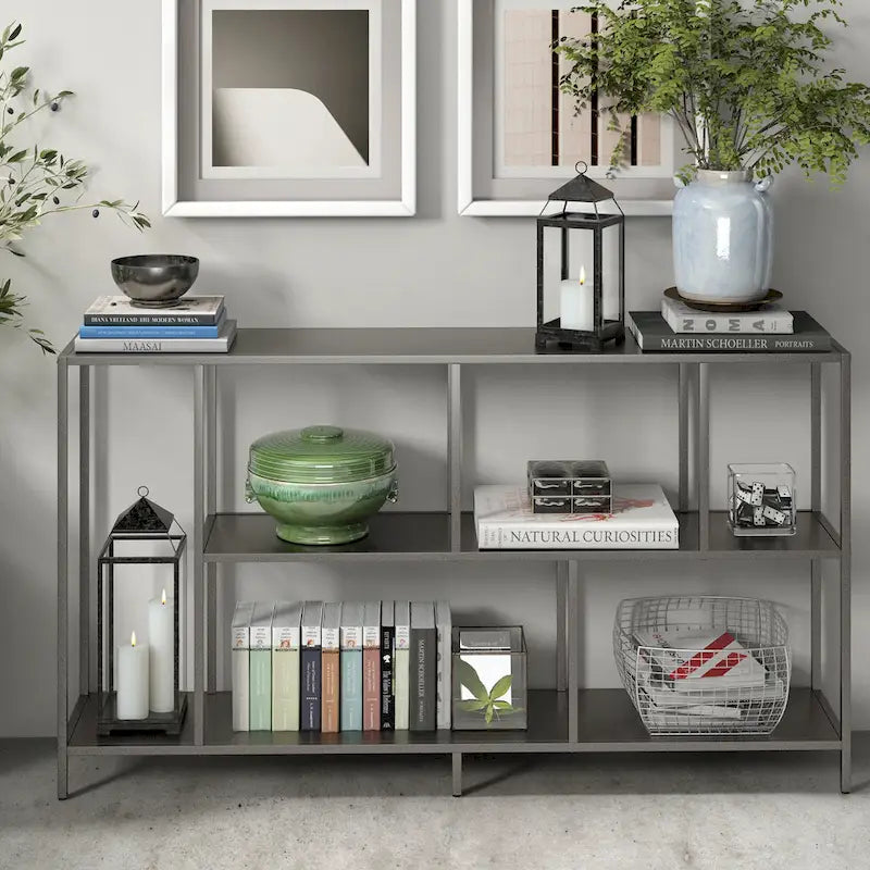 Mesa Consola con Estantes y Estructura Metálica