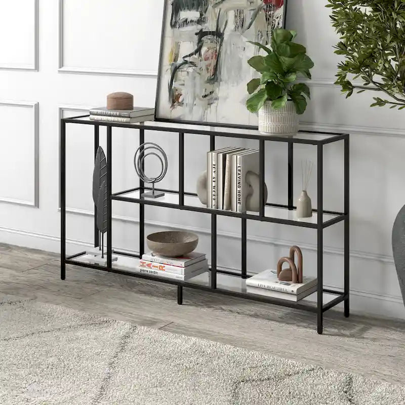 Mesa Consola con Estantes y Estructura Metálica