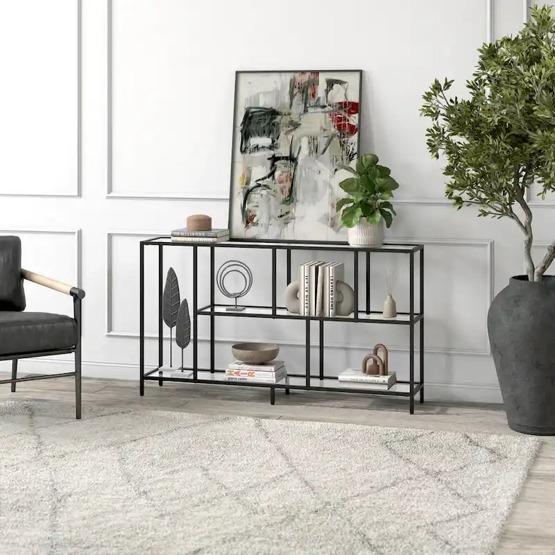 Mesa Consola con Estantes y Estructura Metálica