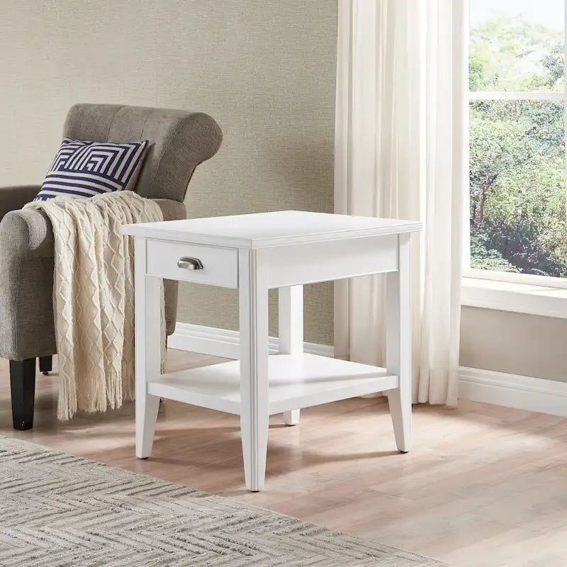 Laurent 20 in. Solid Wood End Table with Shelf and Drawer