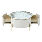 Modern Round Coffee Table with 2 large Drawers Storage
