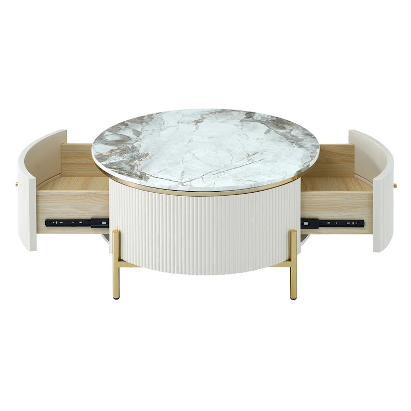 Modern Round Coffee Table with 2 large Drawers Storage