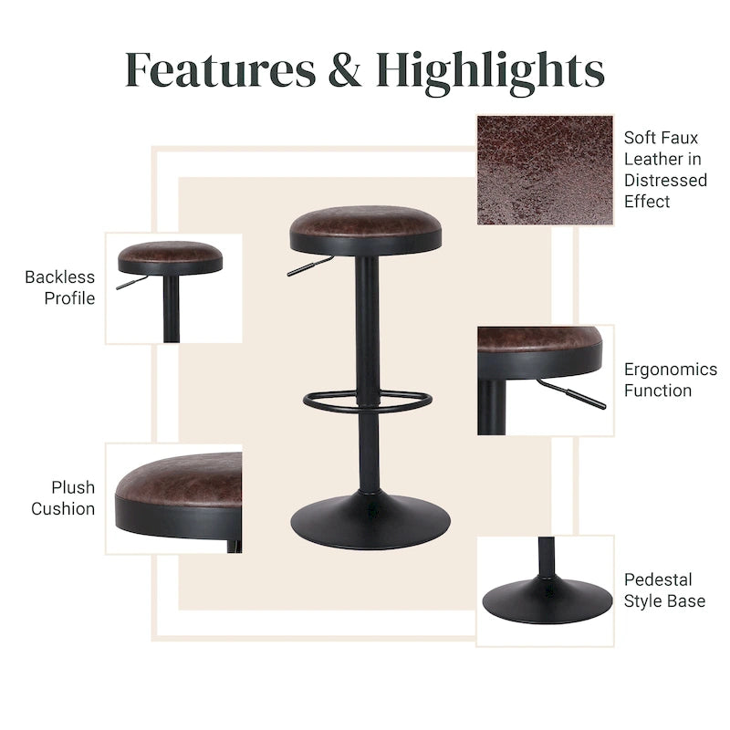 Tabouret de bar pivotant sans dossier Juno Gaslift, lot de 2