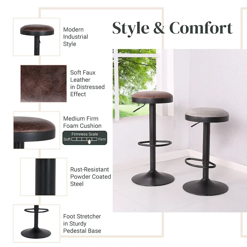 Tabouret de bar pivotant sans dossier Juno Gaslift, lot de 2