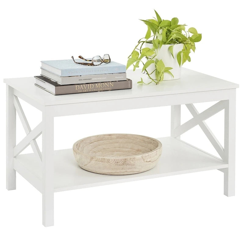 Table basse à deux niveaux The Gray Barn Xanadu Hill X-frame avec étagère