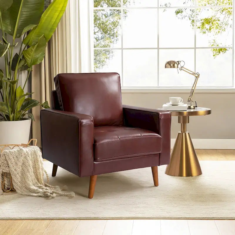 Elizabeth Mid-century Genuine Leather Arm Chair by HULALA HOME