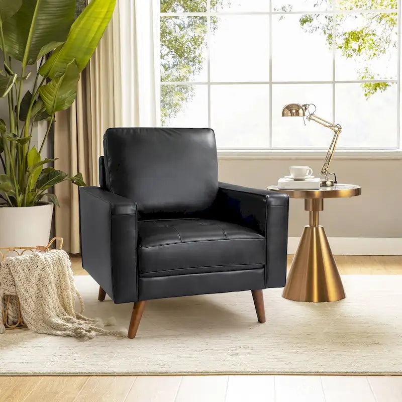 Fauteuil Elizabeth en cuir véritable du milieu du siècle par HULALA HOME