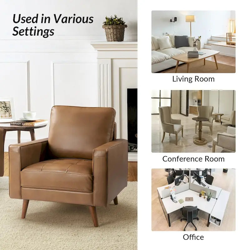 Fauteuil Elizabeth en cuir véritable du milieu du siècle par HULALA HOME