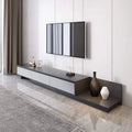 Meuble TV moderne extensible 118 cm avec 3 tiroirs spacieux, console multimédia à longueur réglable pour salon