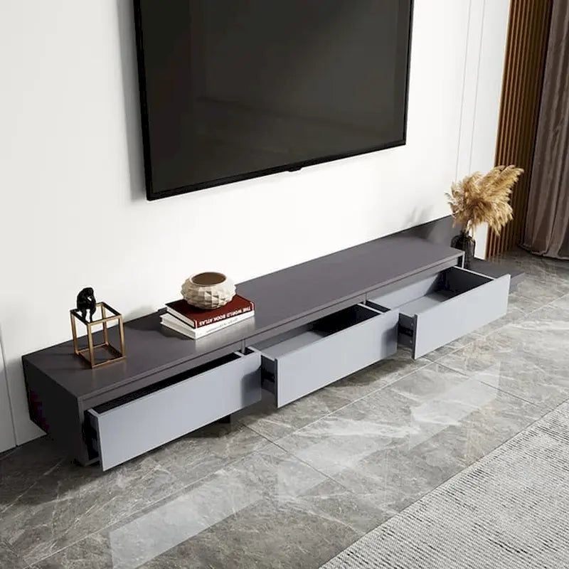Meuble TV moderne extensible 118 cm avec 3 tiroirs spacieux, console multimédia à longueur réglable pour salon
