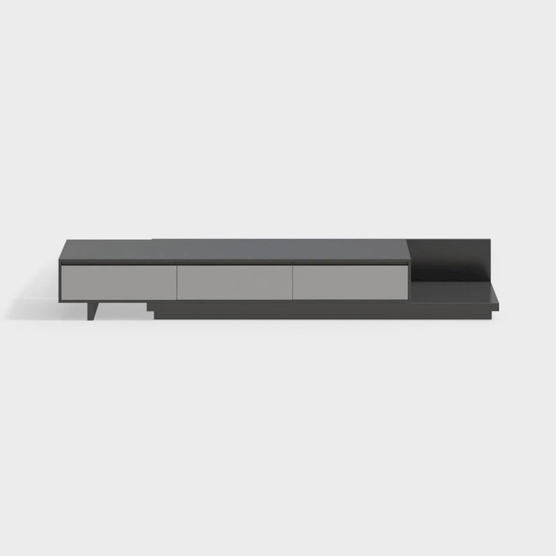 Meuble TV moderne extensible 118 cm avec 3 tiroirs spacieux, console multimédia à longueur réglable pour salon