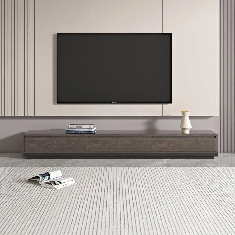 Meuble TV moderne extensible 118 cm avec 3 tiroirs spacieux, console multimédia à longueur réglable pour salon