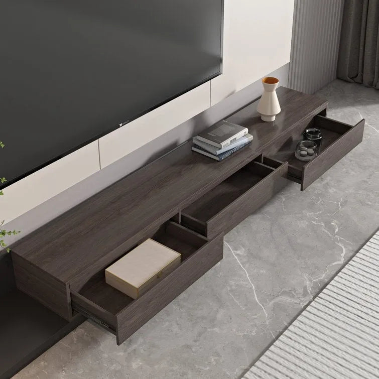 Meuble TV moderne extensible 118 cm avec 3 tiroirs spacieux, console multimédia à longueur réglable pour salon